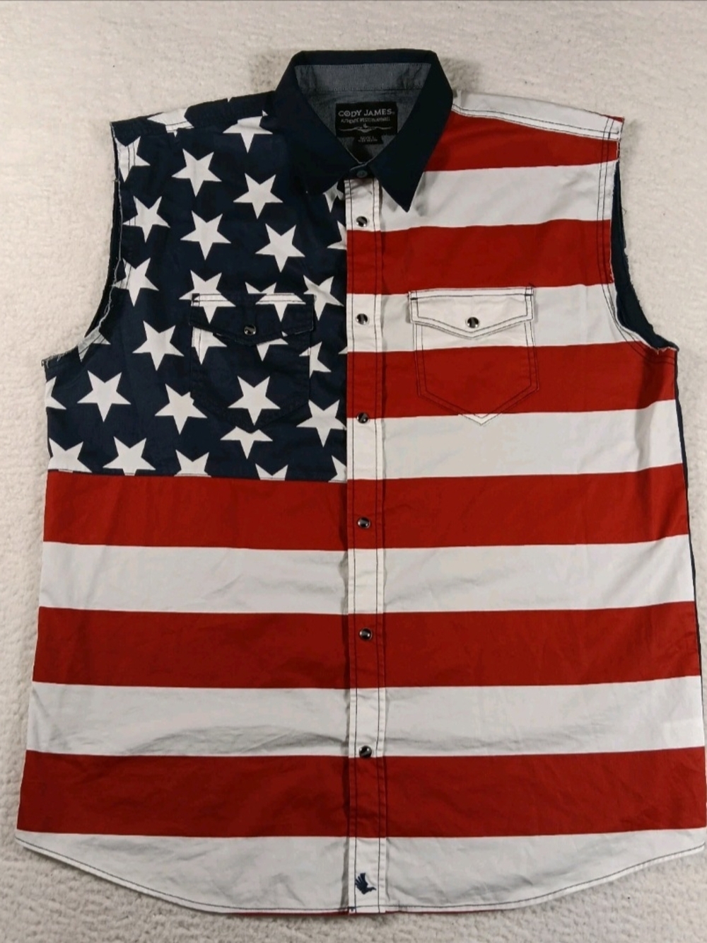 Cody James Shirt Mens Large American Flag Bubba Sleeveless Pearl Snap July 4th